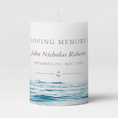 Ocean Waves In Loving Memory Pillar Candle