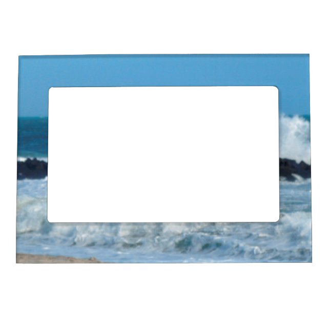 Ocean Waves Jersey Shore Beach Rocks Photo Magnetic Frame (Front)