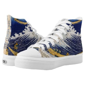 Ocean Waves Katsushika Hokusai waterscape art blue High-Top Sneakers