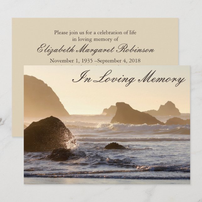 Ocean Waves Memorial Service Funeral Announcement (Front/Back)