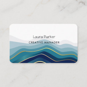 Ocean Waves Minimal Gold Curves Modern Blue Business Card