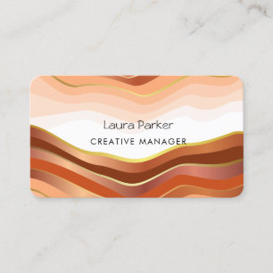 Ocean Waves Minimal Gold Curves Modern Brown Business Card