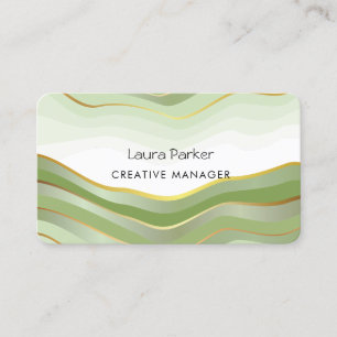 Ocean Waves Minimal Gold Curves Modern Green Business Card