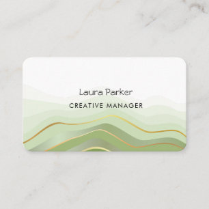 Ocean Waves Minimal Gold Curves Modern Green Business Card