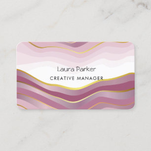 Ocean Waves Minimal Gold Curves Modern Pink Business Card