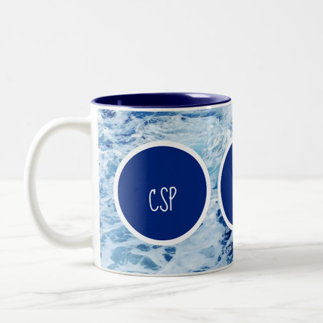 Ocean Waves Monogram Two-Tone Coffee Mug (Left)