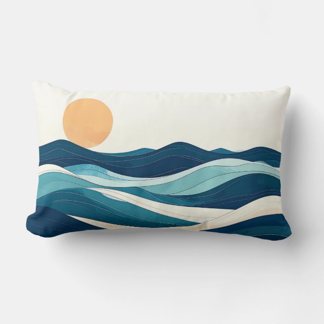 Ocean Waves Mug Minimalist Coastal Line Art pillow (Front)