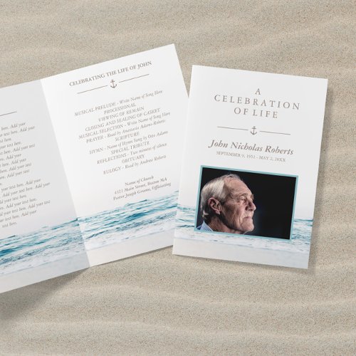 Ocean Waves Nautical Funeral Program