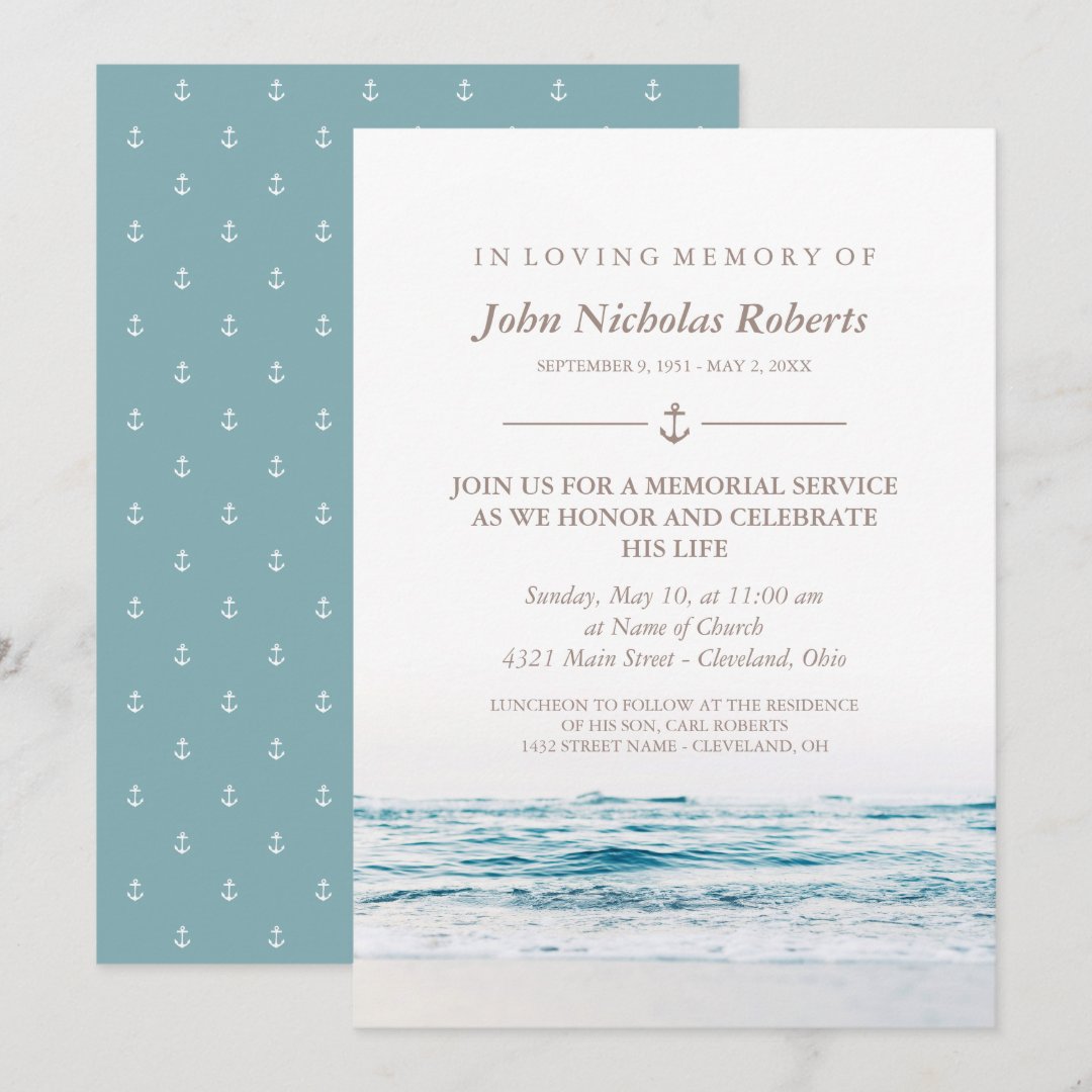 Ocean Waves Nautical Memorial Service Invitation | Zazzle
