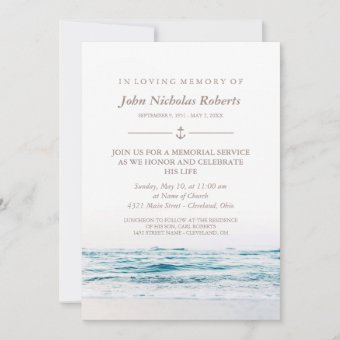 Ocean Waves Nautical Memorial Service Invitation | Zazzle