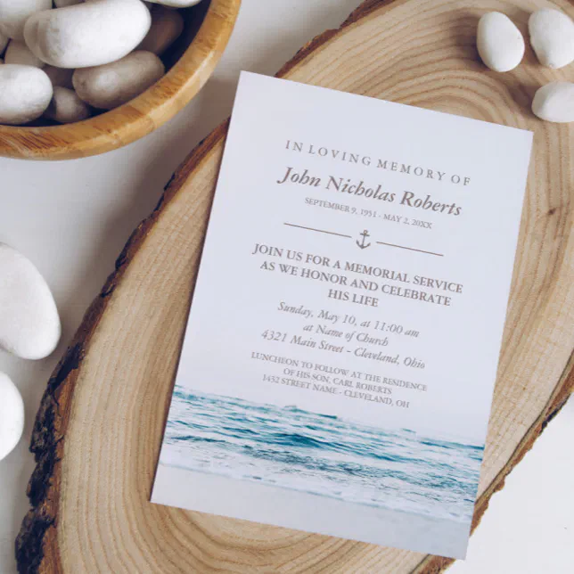 Ocean Waves Nautical Memorial Service Invitation | Zazzle