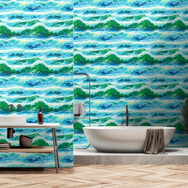 Ocean waves nautical sea surf coastal water beach wallpaper  (Bathroom)