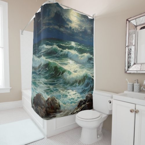 Ocean Waves Night Sea  Shower Curtain