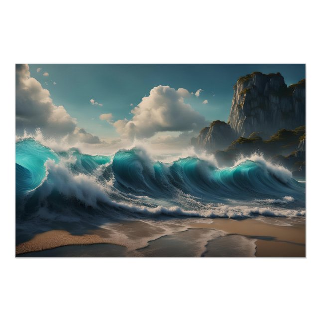Ocean Waves On A Beach Poster (Front)
