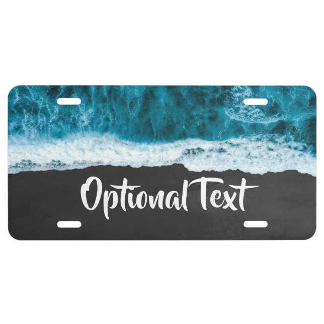 Ocean Waves On Black DIY Name License Plate (Front)