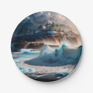 Ocean waves on the beach scene paper plates