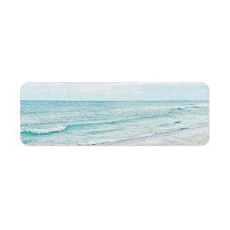 Ocean Waves Painting Aqua Light Blue Watercolor Label
