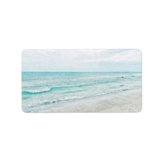 Ocean Waves Painting Aqua Light Blue Watercolor Label