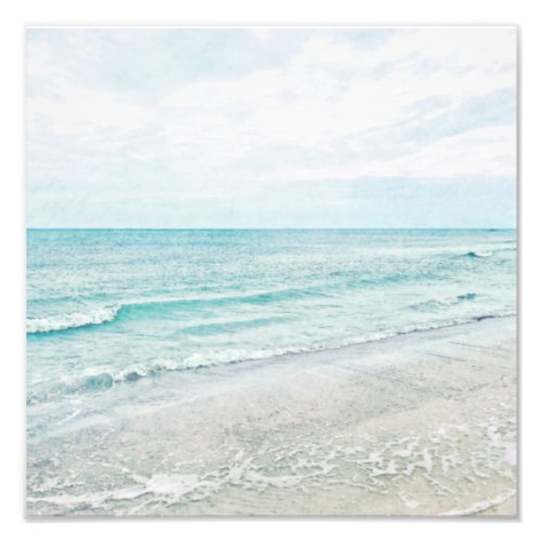 Ocean Waves Painting Aqua Light Blue Watercolor Photo Print