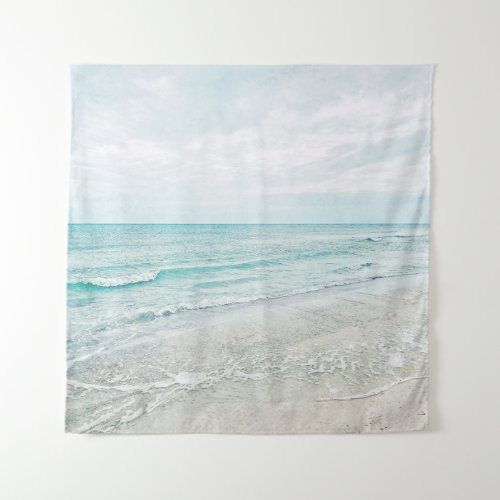 Ocean Waves Painting Aqua Light Blue Watercolor Tapestry