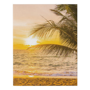 Ocean Waves Palm on the Beach Faux Canvas Print