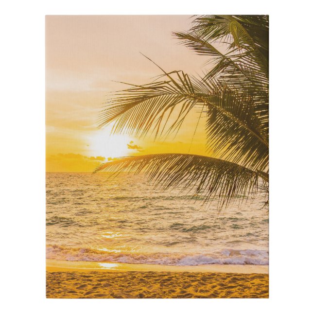 Ocean Waves Palm on the Beach Faux Canvas Print (Front)