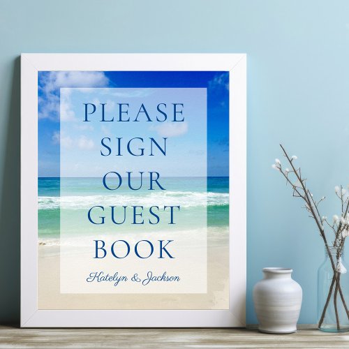 Ocean Waves Photo Beach Wedding Guest Book Sign