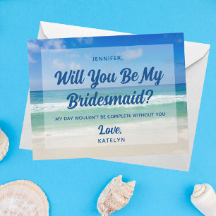 Ocean Waves Photo Beach Will You Be My Bridesmaid Invitation