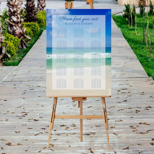 Ocean Waves Photo Blue Beach Wedding Seating Chart Foam Board