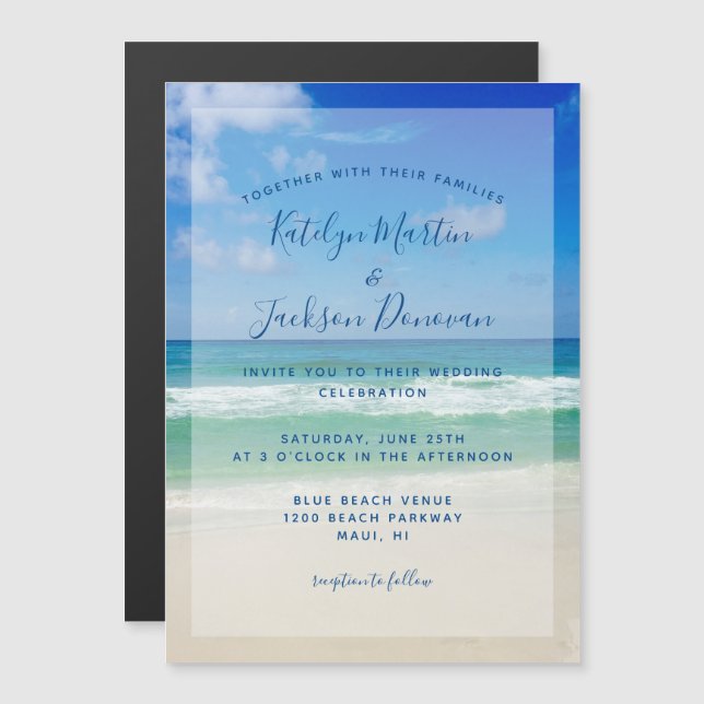 Ocean Waves Photo Chic Tropical Beach Wedding Magnetic Invitation (Front/Back)