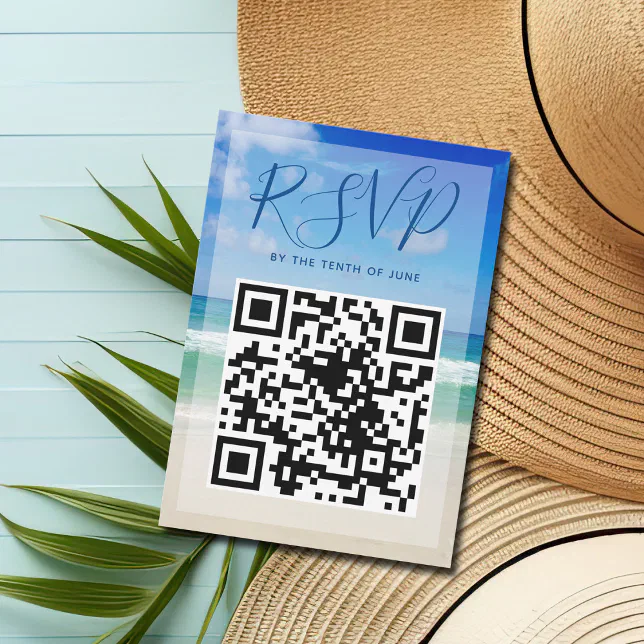 Ocean Waves Photo QR Code Beach Wedding RSVP Card | Zazzle