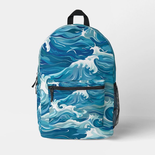 Ocean Waves Printed Backpack (Front)