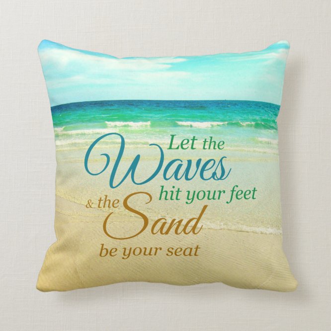 mix beach pillows on a sofa