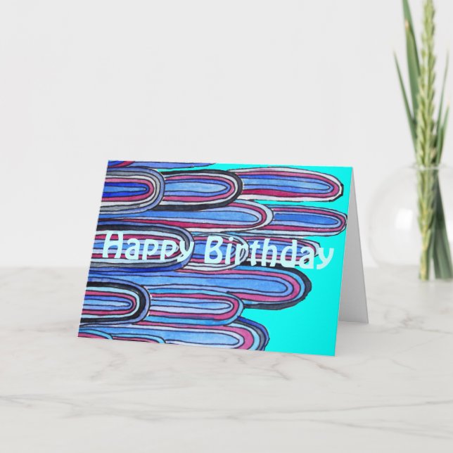 Ocean Waves retro Happy Birthday Card (Front)