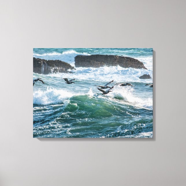 Ocean Waves, Rocks, and Sea Birds Canvas Print (Front)