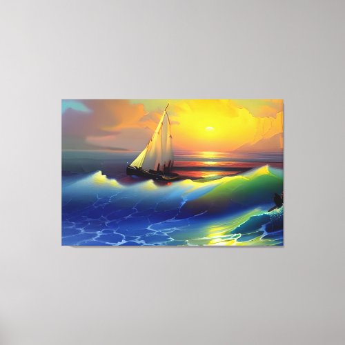 Ocean Waves Sailboat and Sunset Reflection Canvas Print