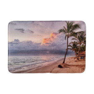 Ocean Waves Sandy Beach Sunset Bathroom Mat