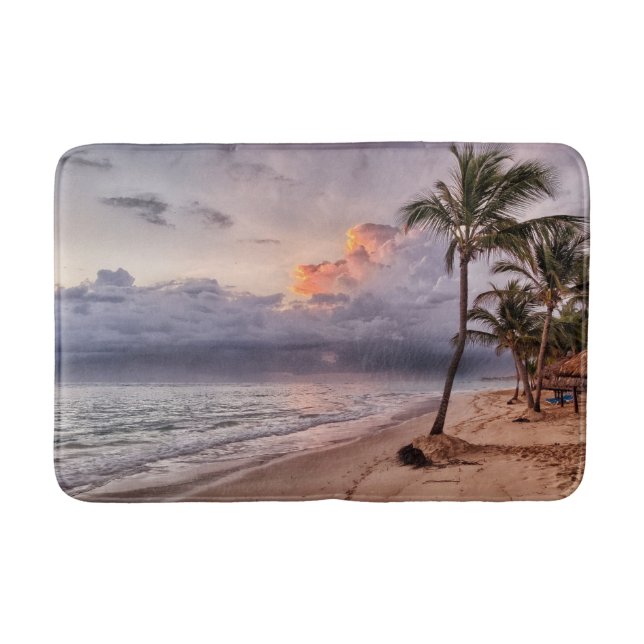 Ocean Waves Sandy Beach Sunset Bathroom Mat (Front)