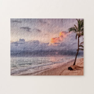 Ocean Waves Sandy Beach Sunset Jigsaw Puzzle