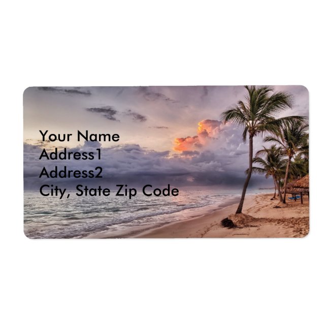 Ocean Waves Sandy Beach Sunset Label (Front)