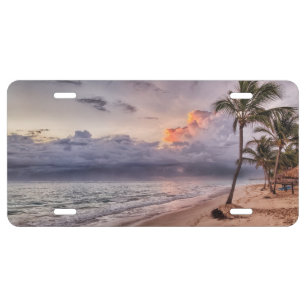 Ocean Waves Sandy Beach Sunset License Plate