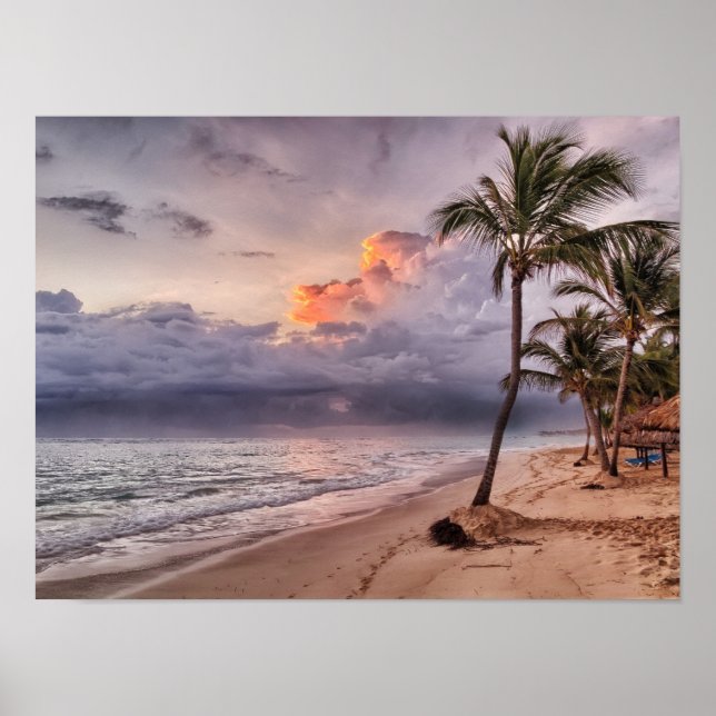 Ocean Waves Sandy Beach Sunset Poster (Front)