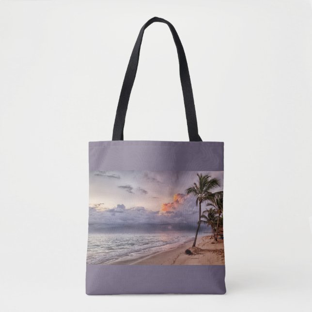 Ocean Waves Sandy Beach Sunset Tote Bag (Front)