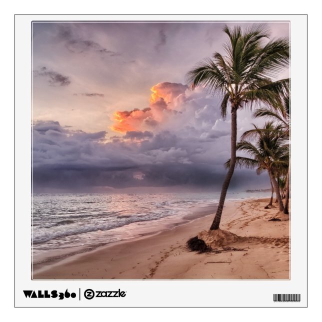 Ocean Waves Sandy Beach Sunset Wall Sticker (Front)