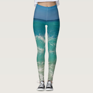 Ocean Waves Sea Coastal Aqua Nautical Beach Sea Leggings