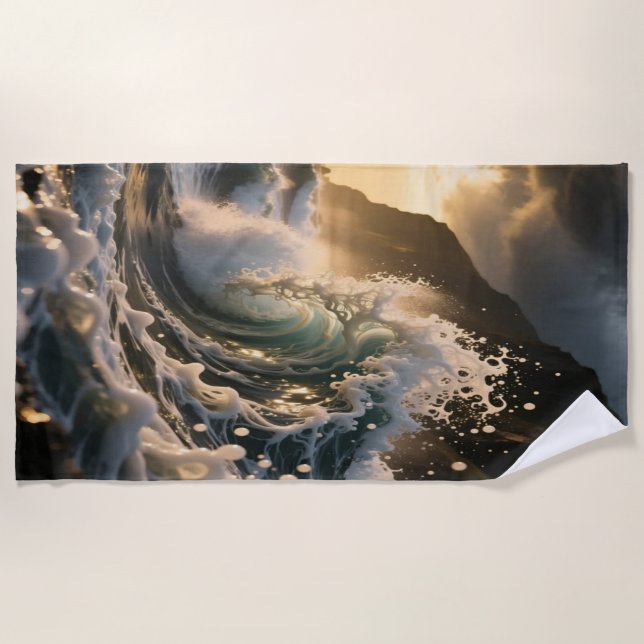 Ocean Waves & Sea Foam Beach Towel (Front)
