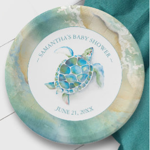 Ocean Waves Sea Turtle Baby Shower Paper Plate