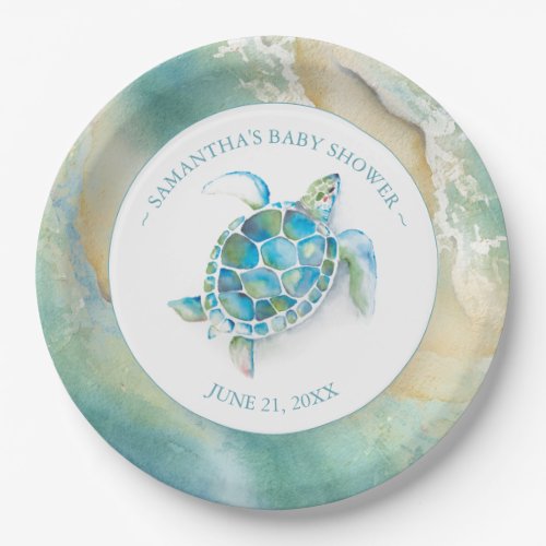 Ocean Waves Sea Turtle Baby Shower Paper Plate