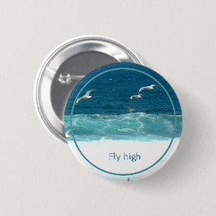 Ocean Waves Seagulls Fly High Badge Button