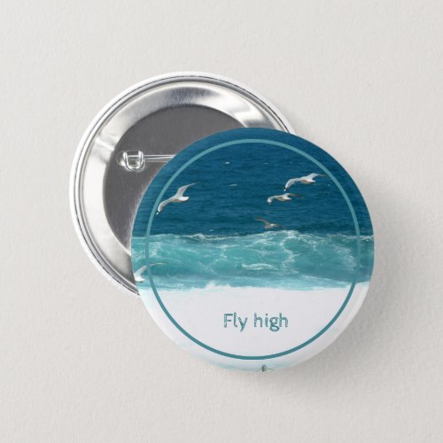 Ocean Waves Seagulls Fly High Badge Button